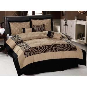   11Pcs Queen Camel and Black Quilted Bed in a Bag Set