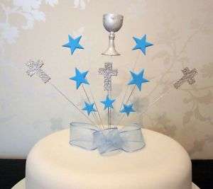 FIRST HOLY COMMUNION CAKE TOPPER WITH CHALICE BLUE  