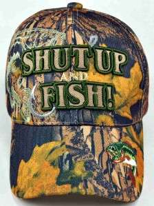 NEW BASS SHUT UP AND FISH FISHING CAP HAT N1 CAMO  