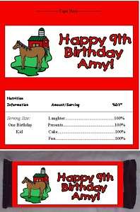 Farm Barn Horse Birthday Party Candy Bar Wrapper Favor Personalized 