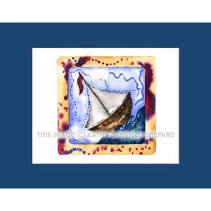 Childrens Toy Block Print Boat, 8 X 10 Inches in 11 X 14 Inch Blue 