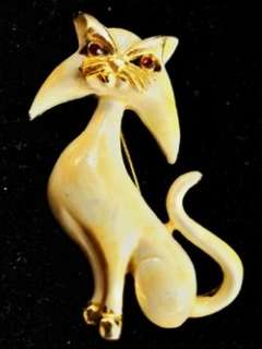 Vintage Enameled CAT Figural Pin Brooch Signed LG LIND GAL R12  