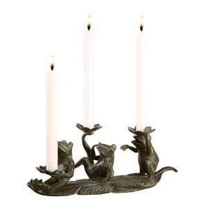  Brass Whimsy Frog Centerpiece 3 Taper Candle Holder