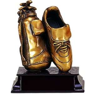  Golf Shoe & Bag Statue   Brass Finish