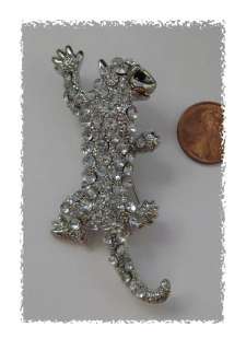 Silvertone Bright rhinestones Wild Cat pin, brooch, NEW  