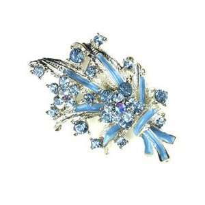    Blue Austrian Rhinestone Silver Tone Flower Brooch Pin Jewelry