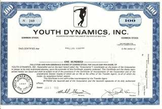 YOUTH DYNAMICS, INC Billings MT old stock certificate  