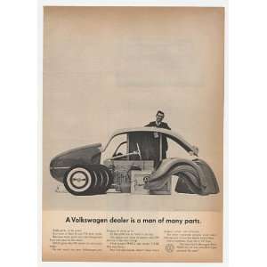   Volkswagen Beetle Bug Dealer Man Many Parts Print Ad