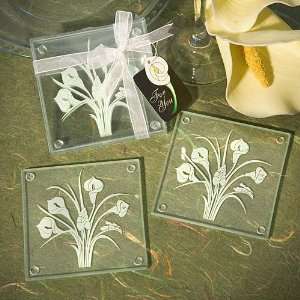  Calla Lily Bouquet Design Glass Coaster Sets (Set Of 2 