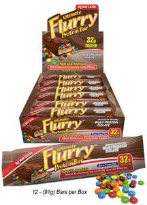   Flurry Protein Bar Double Chocolate   M&Ms 12 bars 689570403864  