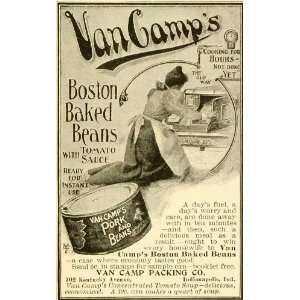 1898 Ad Van Camps Canned Boston Baked Beans Wife Kitchen Oven Cooking 