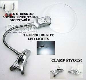 LED LIGHTED CLAMP ON COIN MAGNIFIER TABLE DESK BENCH  