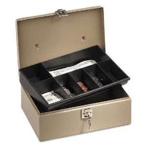   Latch Steel Cash Box with Seven Compartments, Key Lock, Pebble Beige