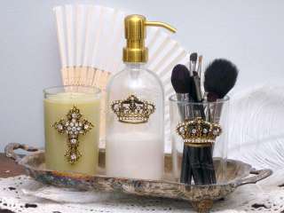 Shabby French Chic Gold Crown Crystal Vanity Jar Glass  