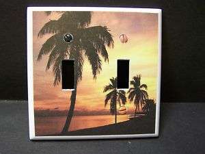 PALM TREE SUNSET #1 LIGHT SWITCH COVER PLATE DOUBLE  