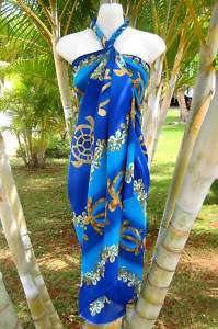 Sarong 2 Tone Blue Turtles Coverup Hawaiian Wrap Dress  