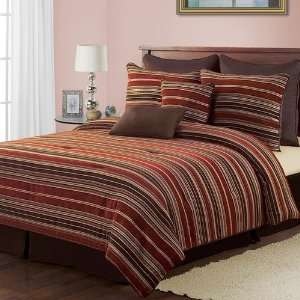   Striped Chenille 8 Piece Comforter Set in Red   King