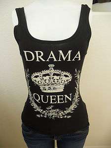   RIBBED TANK TEE TOP RHINESTONE CROWN DRAMA QUEEN NEW GREAT FIT  