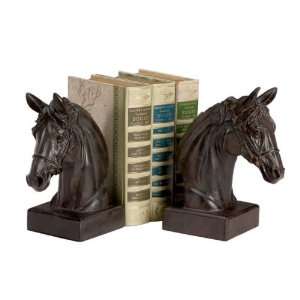   Deep Brown Stately Carved Horse Head Bookends 7.75