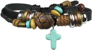 Turquoise Cross Charm Leather Dangle Bracelets  