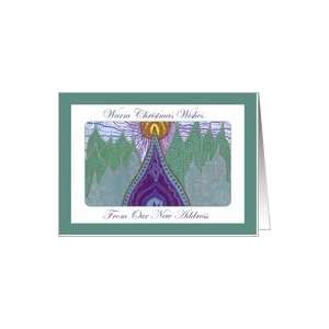  Warm Christmas Wishes New Address Whimsical Evergreens Card 