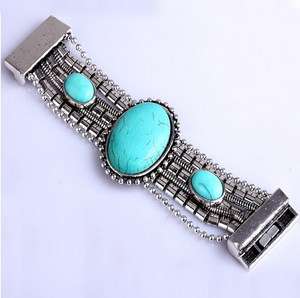 oval howlite turquoise bead Tibet silver cuff bracelet  