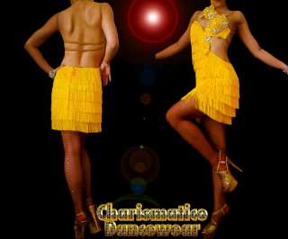 YELLOW CHa Cha FRINGE Crystal salsa latin dance dress  