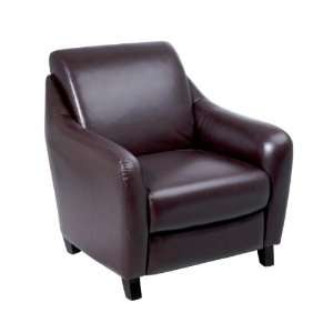   Faux Leather Club Chair with Cherry Finish Legs