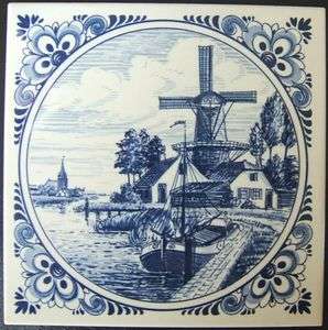 Vintage DELFT SCHOONHAVEN KERAMIEK Windmill and BOAT Scene Ceramic 