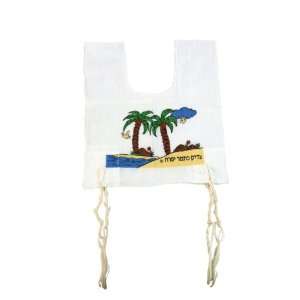   Garment with Palm Trees, Beach and Hebrew Text 