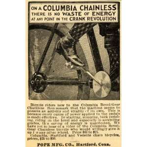 1899 Ad Antique Pope Columbia Chainless Bikes Bicycles 