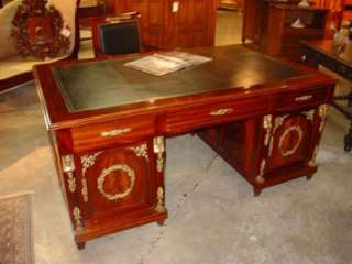 Mahogany Ormolu Partners Desk w/ Black Leather Top  