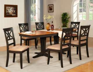 7PC DINING ROOM SET TABLE AND 6 UPHOLSTERED SEAT CHAIRS IN BLACK 