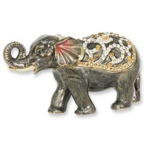  Enameled & Crystal Grey Elephant Trinket Box Jewelry