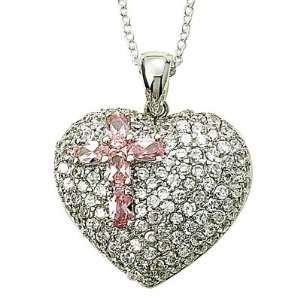  Silver Heart Necklace set with CZ Cubic Zirconia Crystal Stones and 
