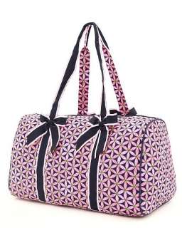 2Pcs Quilted Pink and Navy Floral Print Duffel & Cosmetic Bags  