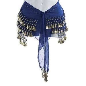  Plus size belly dance skirt Royal Blue with gold coins 