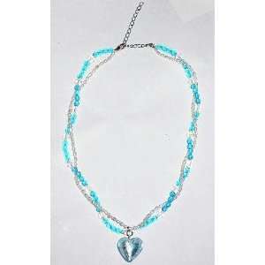  Genuine Pearl Blue Heart Coloured Glaze Necklace Jewelry