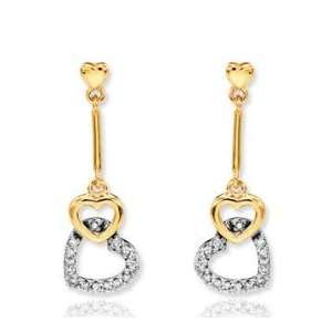    14k Yellow Gold Stylish Heart Diamond Drop Earrings Jewelry