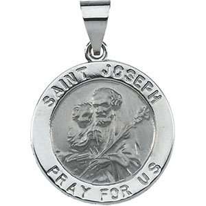  14K White Gold Hollow Round St. Joseph Medal Pendant 