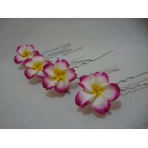 NEW Small Pink and White Plumeria Flower Hair Pins   Set of 4, Limited 