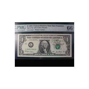  Signed Murphy, John Cullen $1 2001 Federal Reserve Note 