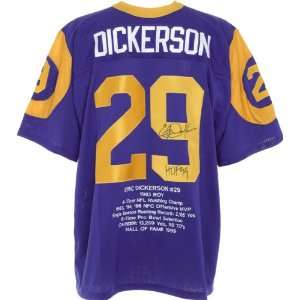 Eric Dickerson Autographed Jersey  Details Embroidered, Custom Stat 