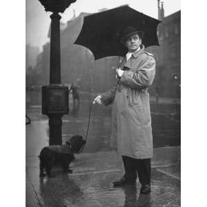  Actor Fredric March with His Cocker Spaniel on the Street 