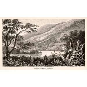  Wood Engraving Pearson Art Mountain Crater Landscape Dominica James 