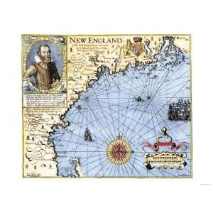 John Smiths Map of New England, with Inset Portrait, c.1620 Giclee 