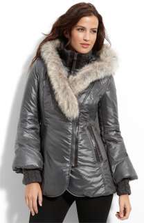 Mackage Asymmetrical Zip Puffer Coat with Fur Collar  