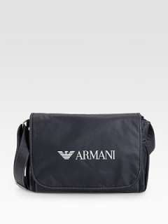 Adjustable shoulder strap Full flap with Armani logo and magnetic snap 