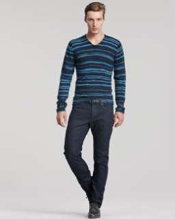 Armani Collezioni Wavy Stripe V Neck Sweater & Denim Stretch Cotton 