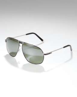 Metal Aviator Sunglasses, Light Ruthenium/Black